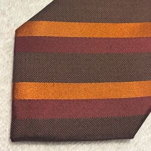 BCBG Brown Tie with Orange and Burgundy Stripes